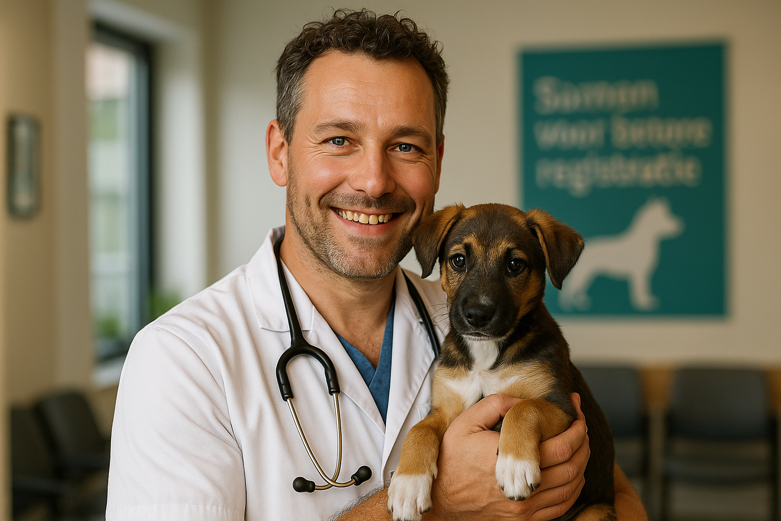 Een net gechipte puppy bij de dierenarts